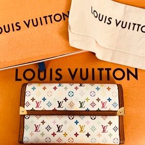 Authentic Louis Vuitton Multicolor Murakami Monogram Wallet with Brown Trim